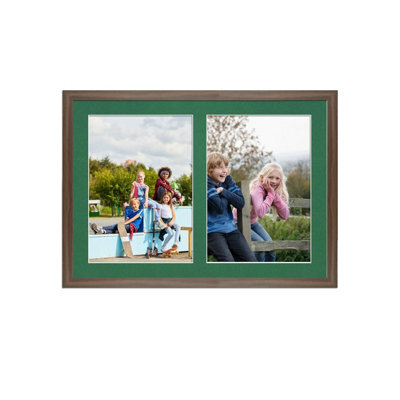 AK Frames 20X14 Walnut Sleek Multi Photo Frame With Emerald Mount - Holds 2 Apertures (2X) A4 Photos - image 1