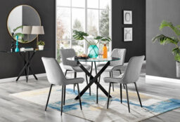 Furniturebox Novara Clear Tempered Glass 100Cm Round Dining Table With Black Starburst Legs & 4 Grey Pesaro Soft Velvet Chairs - thumbnail 1