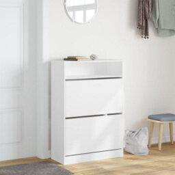Walplus Shoe Cabinet With 2 Flip-Drawers White 80X34X116 Cm - thumbnail 3
