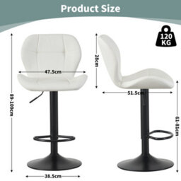MCC Direct Set Of 2 Height Adjustable Kitchen Bar Stool Breakfast Chairs With Footrest Cream - Stella - thumbnail 6