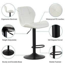 MCC Direct Set Of 2 Height Adjustable Kitchen Bar Stool Breakfast Chairs With Footrest Cream - Stella - thumbnail 2