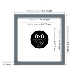 "8X8"" Grey Picture Frame - 8X8"" Square Frame With 7X7"" Mount For 8X8""/7X7"" Pictures Classic Style Photo Display, 1 Pack" - thumbnail 2