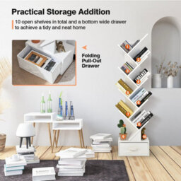 10 Tiers Bookshelf Display Bookcase Tree Shaped Storage Rack Shelves - thumbnail 3
