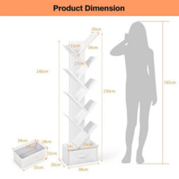 10 Tiers Bookshelf Display Bookcase Tree Shaped Storage Rack Shelves - thumbnail 7