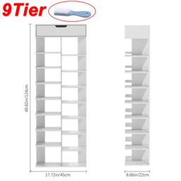 White 9 Tier Narrow Shoe Storage Cabinet With Drawer - Standing Shoe Rack Unit For Hallway - thumbnail 2