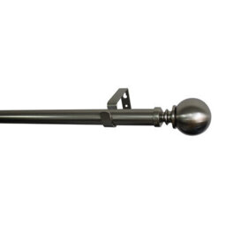 GoodHome Athens Satin Grey Nickel Effect Extendable Ball Single Curtain Pole Set, (L)2000mm-3300mm (Dia)28mm