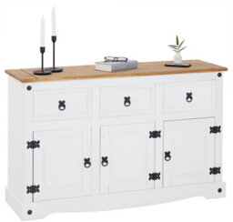 Mews Corona White Sideboard 3 Door 3 Drawer Mexican Solid Pine Wood - thumbnail 3