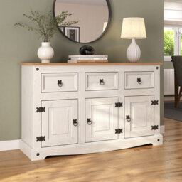 Mews Corona White Sideboard 3 Door 3 Drawer Mexican Solid Pine Wood