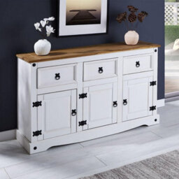 Mews Corona White Sideboard 3 Door 3 Drawer Mexican Solid Pine Wood - thumbnail 9