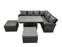 Fimous 8 Seat Rattan Garden Furniture Corner Sofa Set Outdoor Adjustable Lifting Dining Or Coffee Table Set With 2 Big Footstools - thumbnail 2