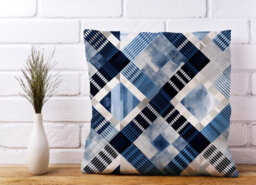 Warren Reed Designer Checkered Square Black And Blue Cushions 60Cm X 60Cm - thumbnail 2
