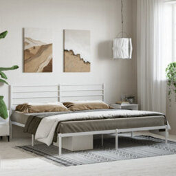 Berkfield Metal Bed Frame With Headboard White 200X200 Cm - thumbnail 3