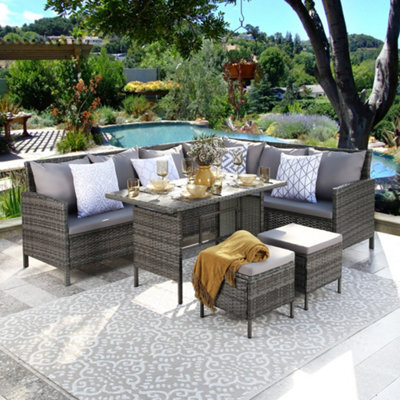 Thalia Polywood Top - Rattan Corner Sofa Set  & Moon  Outdoor Rug - image 1