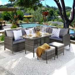 Thalia Polywood Top - Rattan Corner Sofa Set  & Moon  Outdoor Rug - thumbnail 1