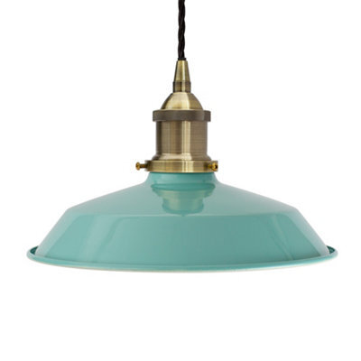 Duck Egg Blue Small Trinity Metal Painted Dome Pendant Light With Antique Brass Lamp Holder And Black Twisted Cable - Se Home - image 1