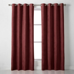 Luxury Living Velvet Chenille Eyelet Curtains Ready Made Pair Red - thumbnail 3