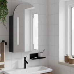 Berkfield Bathroom Mirror Cabinet With Led Light Arched Black 42X13X70 Cm - thumbnail 3