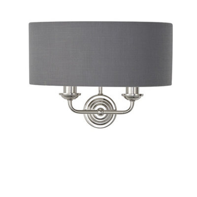 Luminosa Lighting Luminosa Highclere Shade Wall Lamp Bright Nickel Plate, Charcoal Fabric - image 1