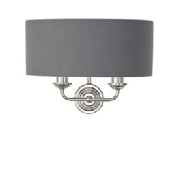Luminosa Lighting Luminosa Highclere Shade Wall Lamp Bright Nickel Plate, Charcoal Fabric