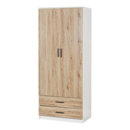 Urbnliving 180Cm Tall 2 Door Wardrobe White Carcass And Oak Drawers With 2 Drawers Bedroom Storage Hanging Bar Clothes - thumbnail 2