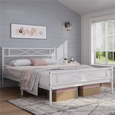Yaheetech White 4Ft6 Double Metal Bed Frame With Curved Design Headboard And Footboard - image 1