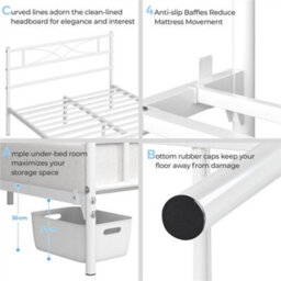 Yaheetech White 4Ft6 Double Metal Bed Frame With Curved Design Headboard And Footboard - thumbnail 5
