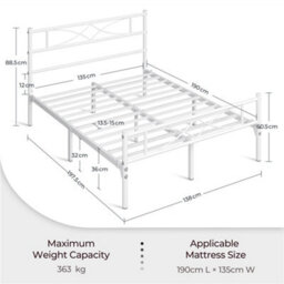 Yaheetech White 4Ft6 Double Metal Bed Frame With Curved Design Headboard And Footboard - thumbnail 4