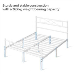 Yaheetech White 4Ft6 Double Metal Bed Frame With Curved Design Headboard And Footboard - thumbnail 6