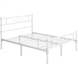 Yaheetech White 4Ft6 Double Metal Bed Frame With Curved Design Headboard And Footboard - thumbnail 3