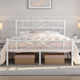 Yaheetech White 4Ft6 Double Metal Bed Frame With Curved Design Headboard And Footboard - thumbnail 2