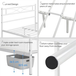 Yaheetech White 4Ft6 Double Metal Bed Frame With Curved Design Headboard And Footboard - thumbnail 8
