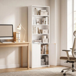 Bookcase With Adjustable Shelf 6-Tier Tall Bookshelf, White - thumbnail 5