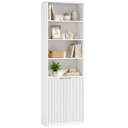 Bookcase With Adjustable Shelf 6-Tier Tall Bookshelf, White - thumbnail 4