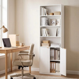 Bookcase With Adjustable Shelf 6-Tier Tall Bookshelf, White - thumbnail 3