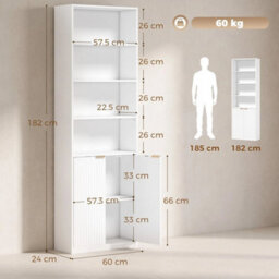 Bookcase With Adjustable Shelf 6-Tier Tall Bookshelf, White - thumbnail 2