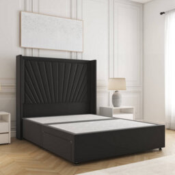 Bsspoke Alina Divan Bed Set Black Plush Velvet With 54Inch Headboard & 2 Drawers Footend & No Mattress In All Sizes - thumbnail 2