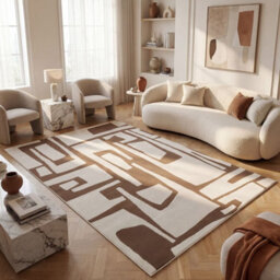 The Rugs Loft Taupe And Ivory Abstract Geometric Living Room Area Rug And Runners Soft Pile - thumbnail 3