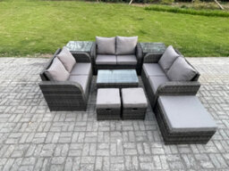 Fimous Wicker Pe Rattan Garden Furniture Set Outdoor Lounge Sofa Set With Love Sofa Coffee Table 2 Side Tables 3 Footstools - thumbnail 1