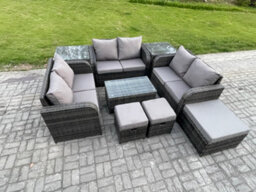 Fimous Wicker Pe Rattan Garden Furniture Set Outdoor Lounge Sofa Set With Love Sofa Coffee Table 2 Side Tables 3 Footstools - thumbnail 2