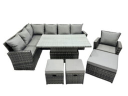 Fimous Poly Rattan Outdoor Patio Height Adjustable Rising Lifting Table Corner Sofa Set With 3 Stools For Garden - thumbnail 1