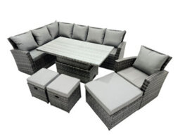 Fimous Poly Rattan Outdoor Patio Height Adjustable Rising Lifting Table Corner Sofa Set With 3 Stools For Garden - thumbnail 2