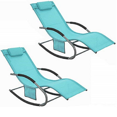 Sobuy Ogs28-Hbx2, Set Of 2 Outdoor Garden Rocking Sun Lounger Recliner Relaxing Chair With Headrest And Side Bag,blue,w147Xd63Xh85 - image 1