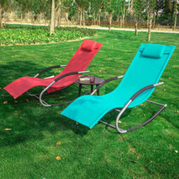 Sobuy Ogs28-Hbx2, Set Of 2 Outdoor Garden Rocking Sun Lounger Recliner Relaxing Chair With Headrest And Side Bag,blue,w147Xd63Xh85 - thumbnail 9