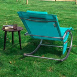 Sobuy Ogs28-Hbx2, Set Of 2 Outdoor Garden Rocking Sun Lounger Recliner Relaxing Chair With Headrest And Side Bag,blue,w147Xd63Xh85 - thumbnail 8