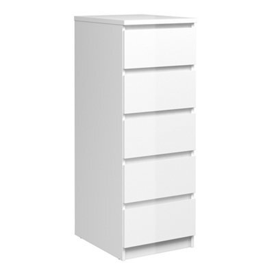 Saian Narrow Chest Of 5 Drawers In White High Gloss - image 1