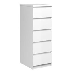 Saian Narrow Chest Of 5 Drawers In White High Gloss - thumbnail 1