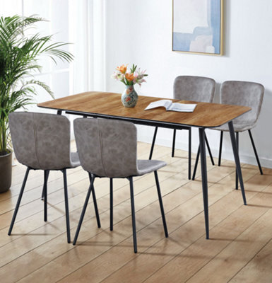 Hallowood Furniture Cullompton Large Extending Dining Table With 4 Taupe Faux Leather Chairs - image 1