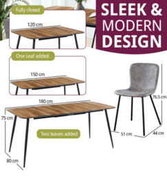 Hallowood Furniture Cullompton Large Extending Dining Table With 4 Taupe Faux Leather Chairs - thumbnail 3