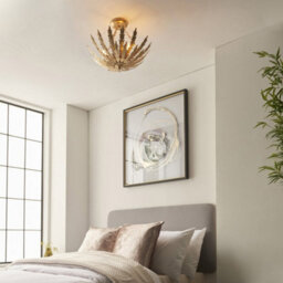 Ornate Gold Flush Ceiling Light - Decorative Leaf Design Dimmable 3 Bulb Pendant - thumbnail 3