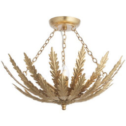 Ornate Gold Flush Ceiling Light - Decorative Leaf Design Dimmable 3 Bulb Pendant - thumbnail 1
